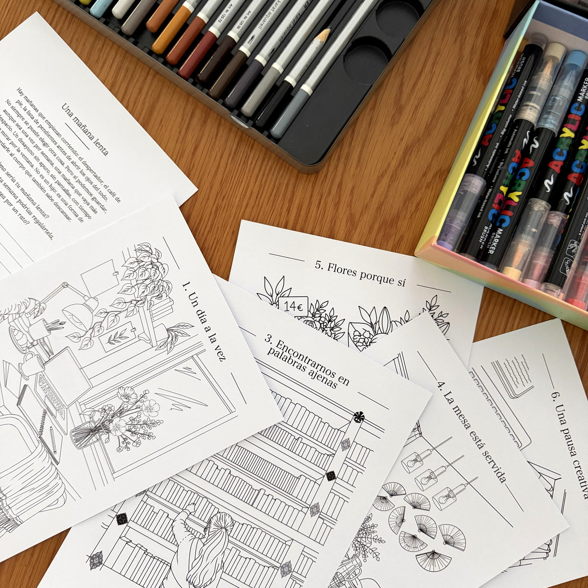Seis pausas cotidianas · Láminas para colorear y escribir