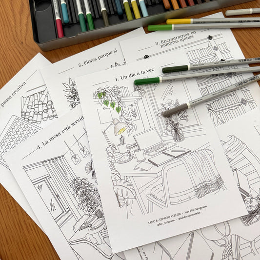 Seis pausas cotidianas · Láminas para colorear y escribir