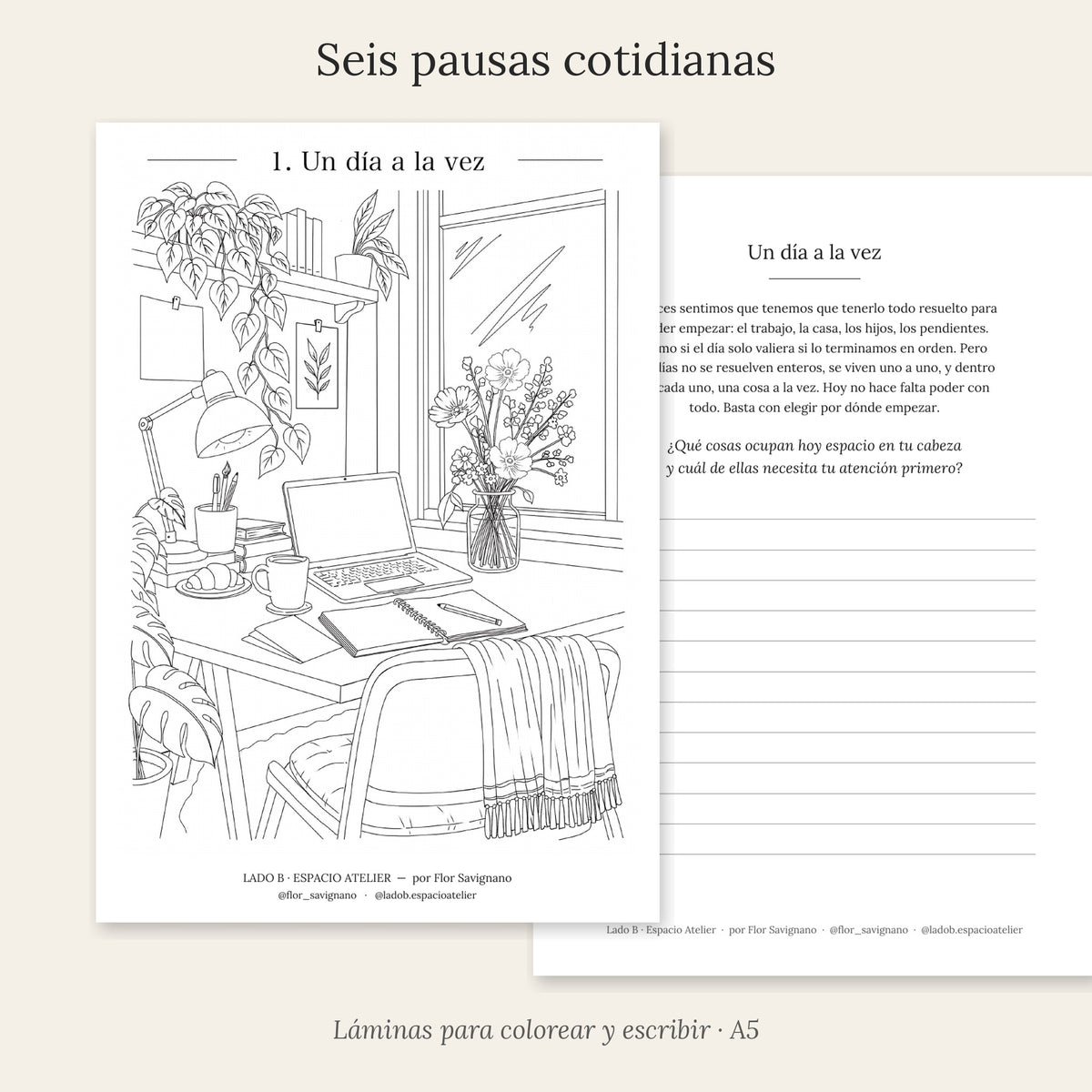 Seis pausas cotidianas · Láminas para colorear y escribir