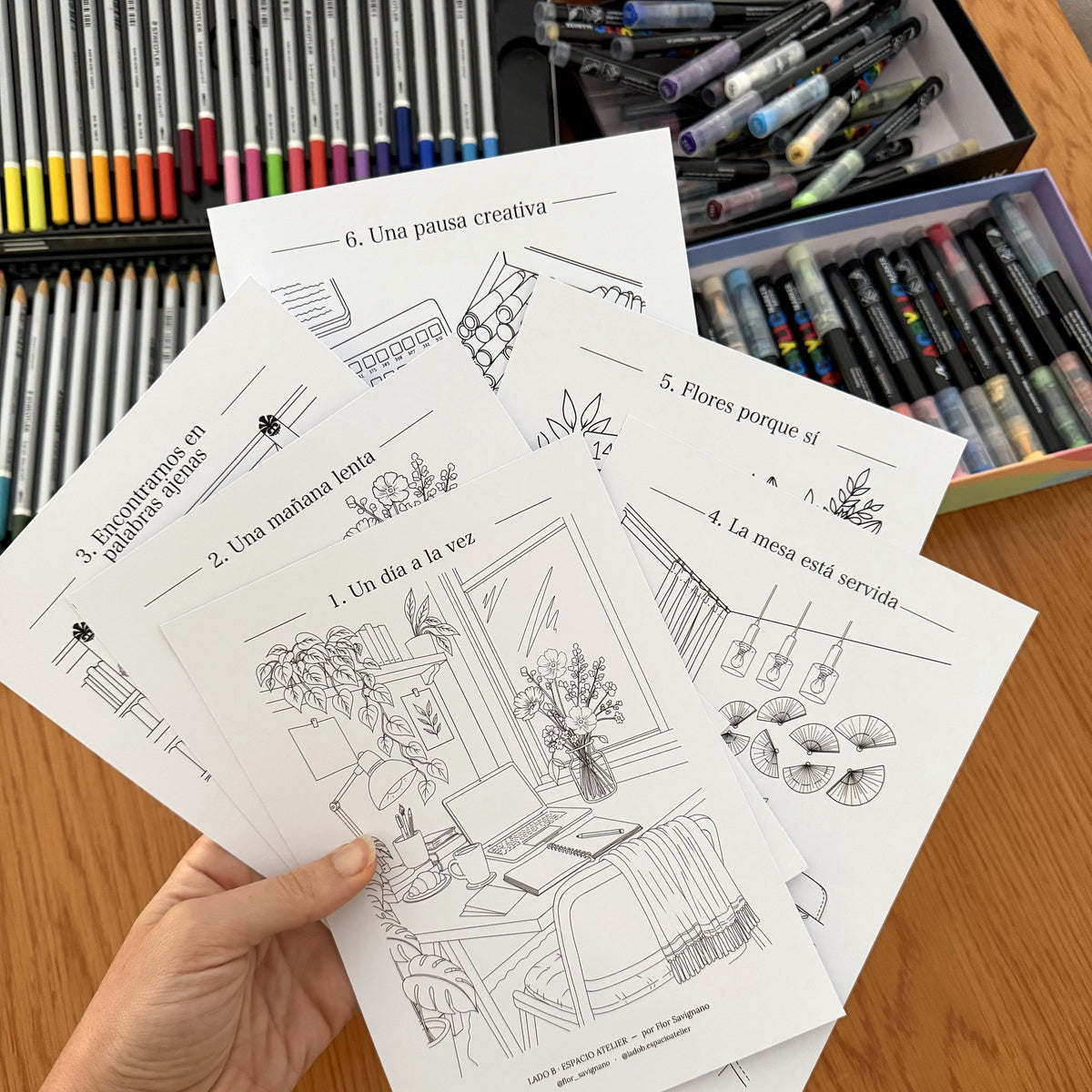 Seis pausas cotidianas · Láminas para colorear y escribir