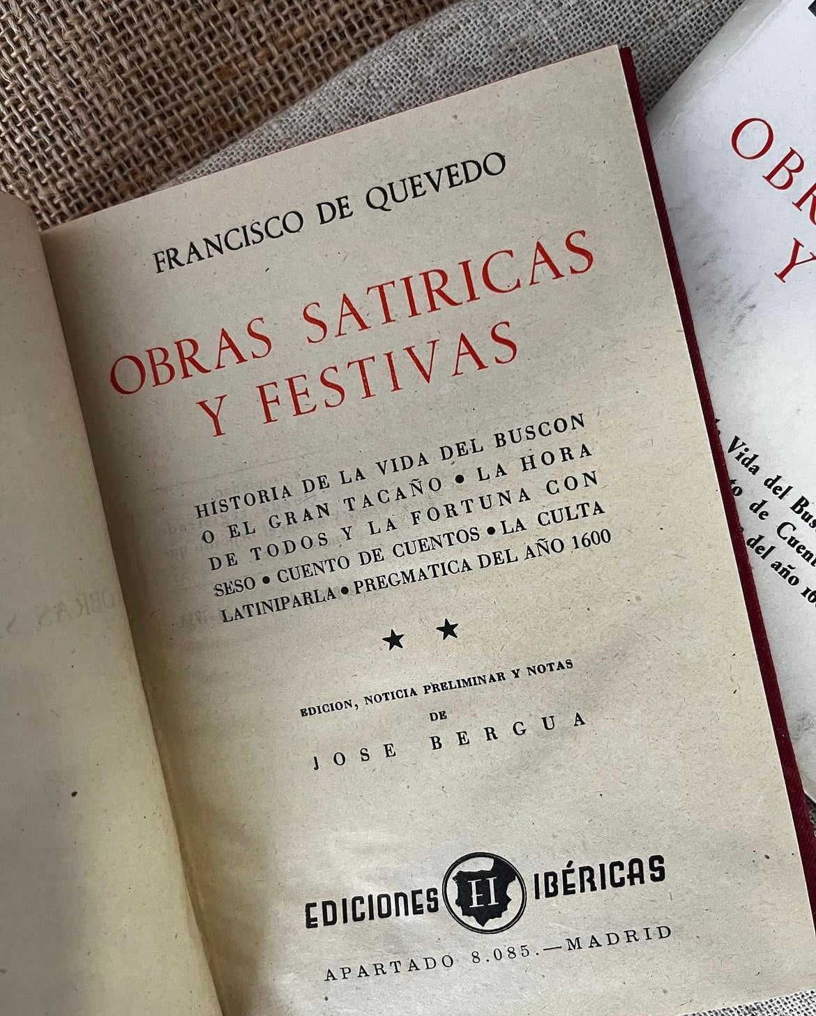 Obras Satíricas y Festivas de Francisco de Quevedo – Edición de 1940 pintada a Mano